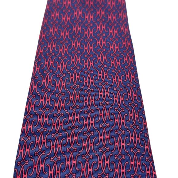 Hermes Paris Neck Tie Men's Blue Red Interlocking H Buckle Logo 3.5” X 57” - Picture 3 of 7